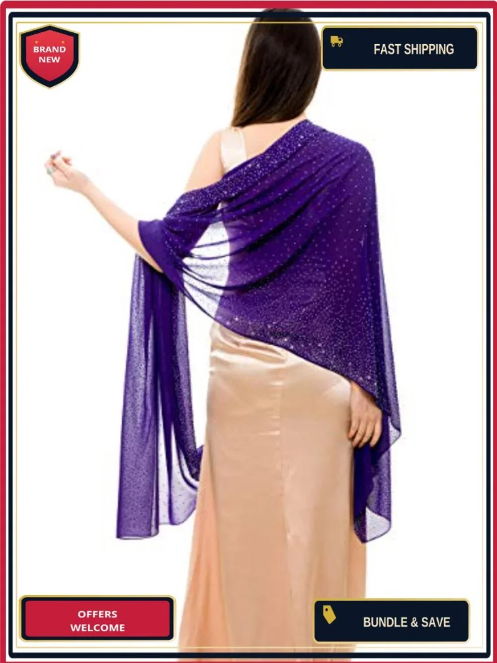 Chiffon Rhinestone Pashmina Shawl Wrap for Evening Dresses